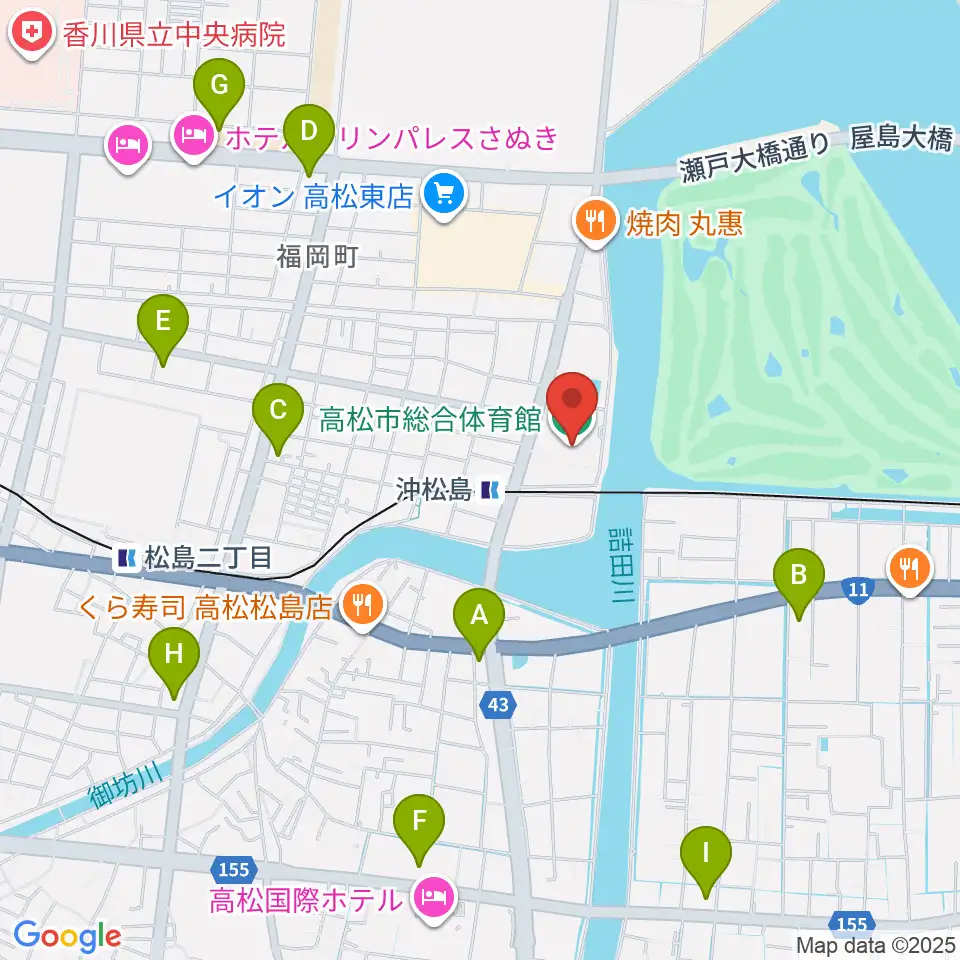 高松市総合体育館周辺のコンビニエンスストア一覧地図