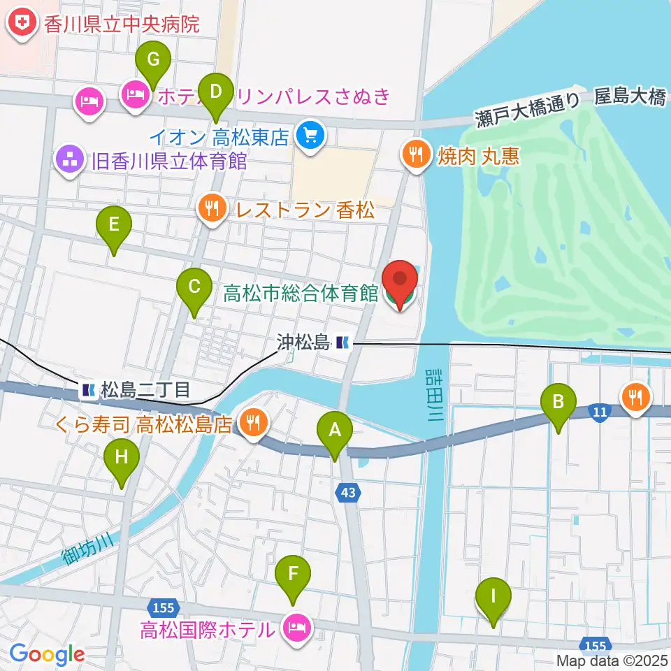 高松市総合体育館周辺のコンビニエンスストア一覧地図