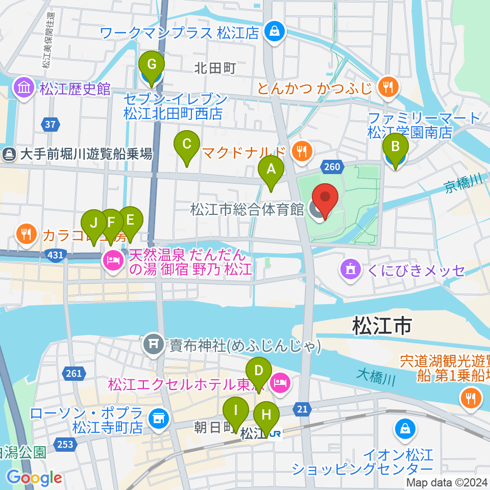 松江市総合体育館周辺のコンビニエンスストア一覧地図