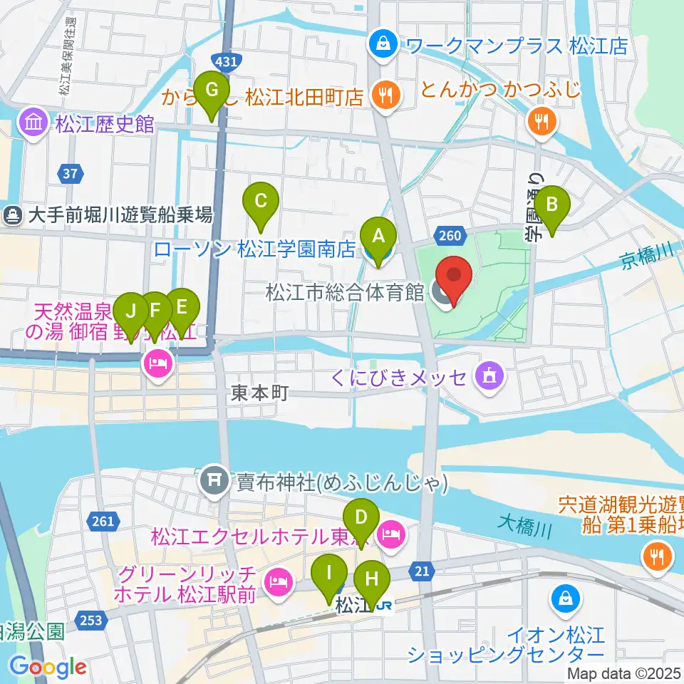 松江市総合体育館周辺のコンビニエンスストア一覧地図