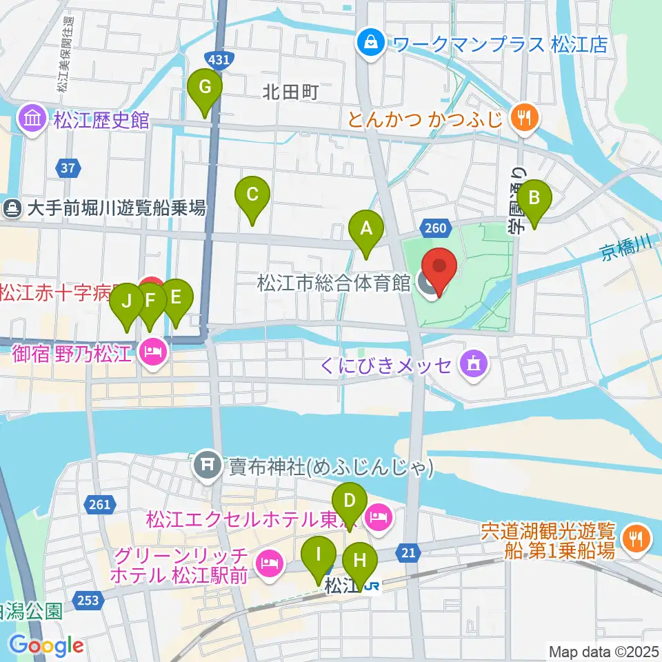 松江市総合体育館周辺のコンビニエンスストア一覧地図