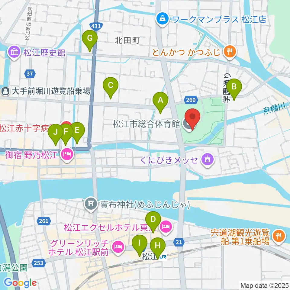 松江市総合体育館周辺のコンビニエンスストア一覧地図