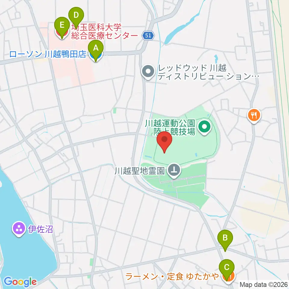 川越運動公園総合体育館 周辺のコンビニエンスストア一覧マップ