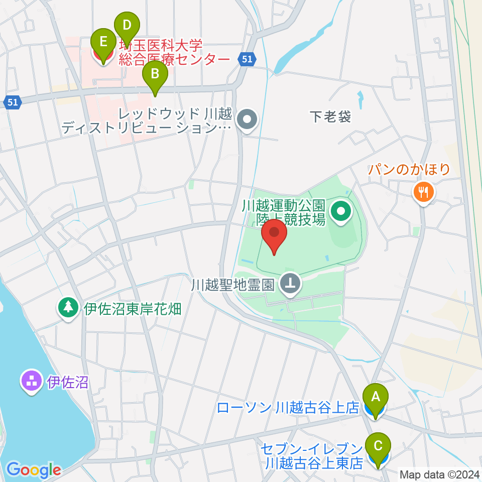 川越運動公園総合体育館周辺のコンビニエンスストア一覧地図