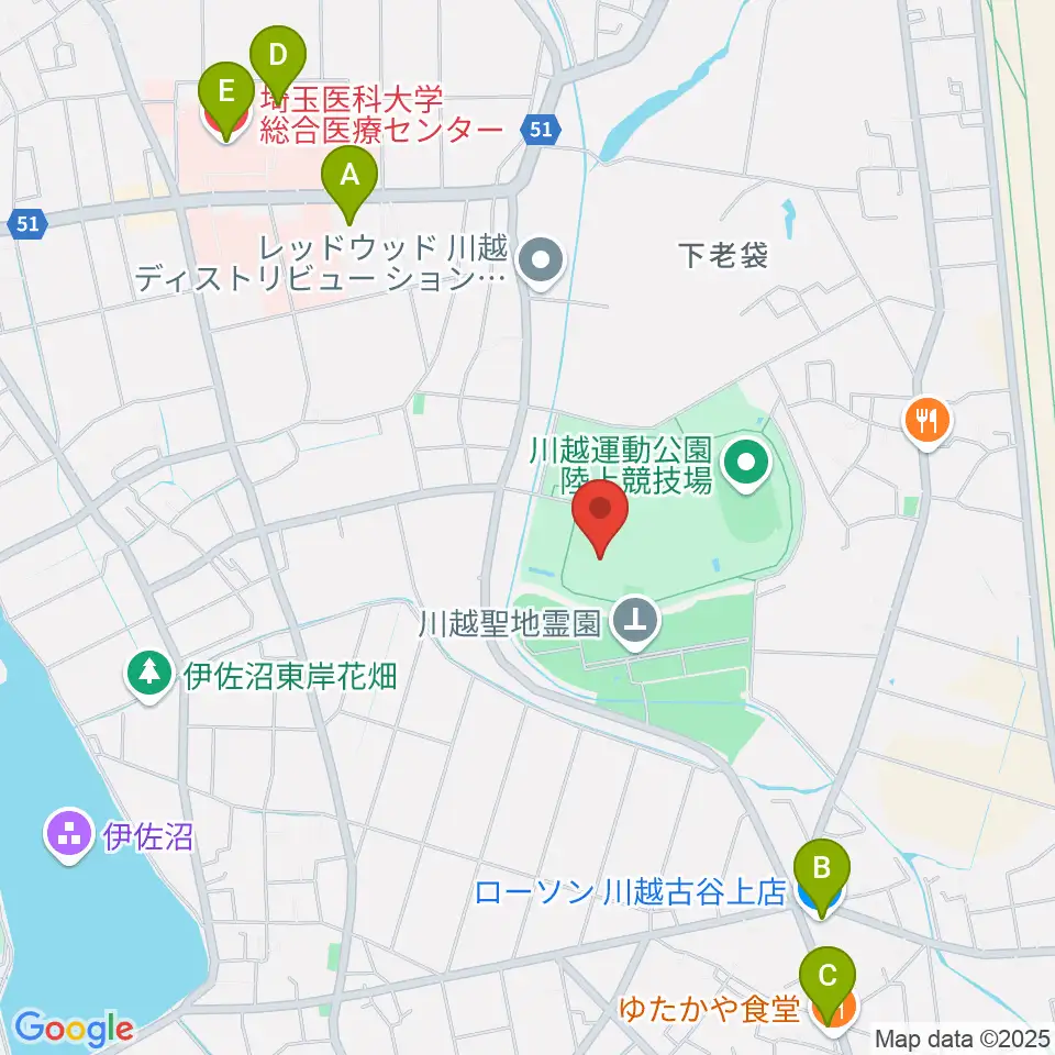 川越運動公園総合体育館周辺のコンビニエンスストア一覧地図