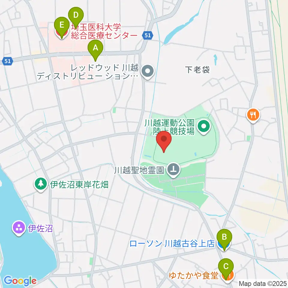 川越運動公園総合体育館周辺のコンビニエンスストア一覧地図
