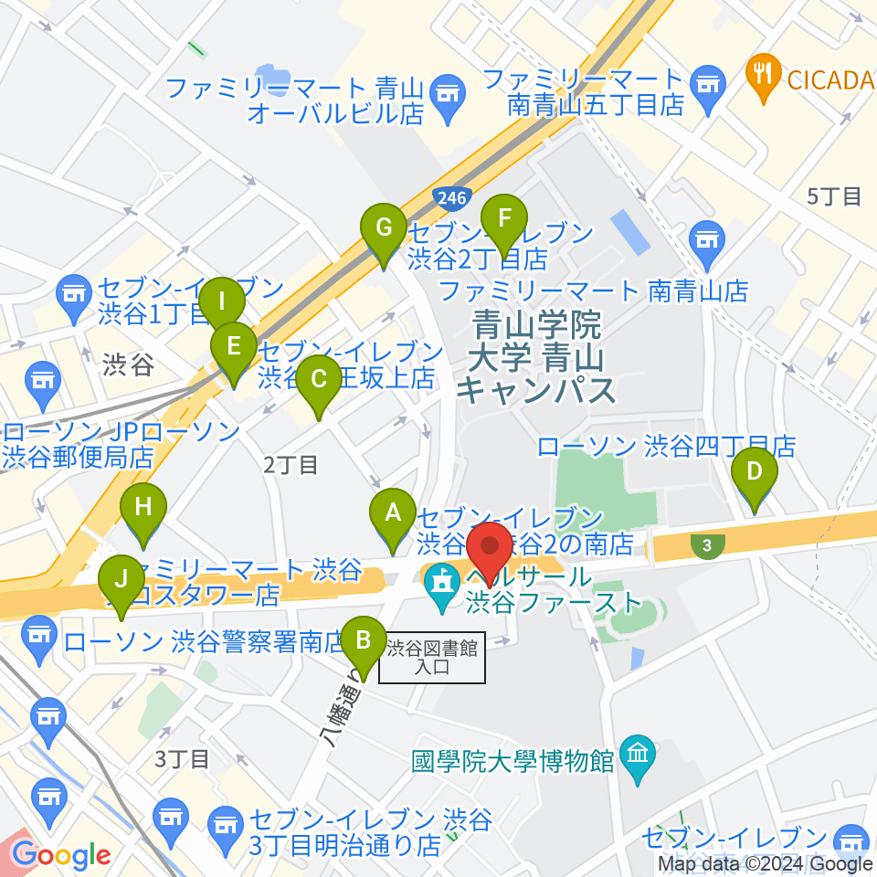 沖田ギター工房 渋谷店周辺のコンビニエンスストア一覧地図