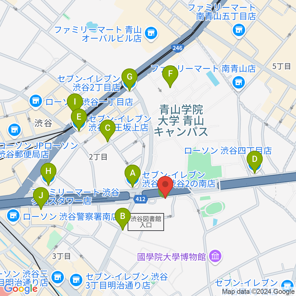 沖田ギター工房 渋谷店周辺のコンビニエンスストア一覧地図