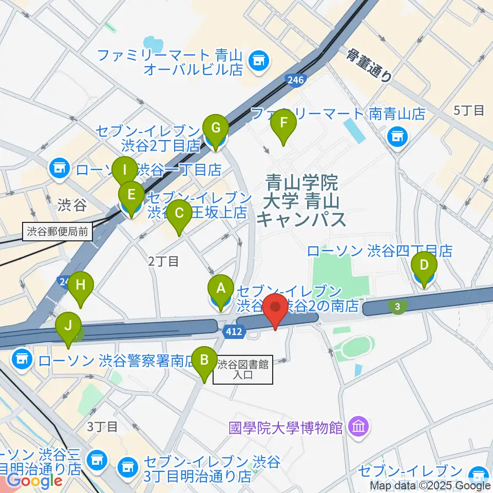 沖田ギター工房 渋谷店周辺のコンビニエンスストア一覧地図