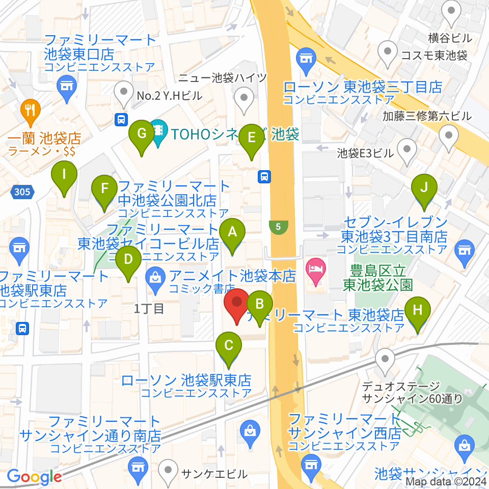 グランドシネマサンシャイン周辺のコンビニエンスストア一覧地図