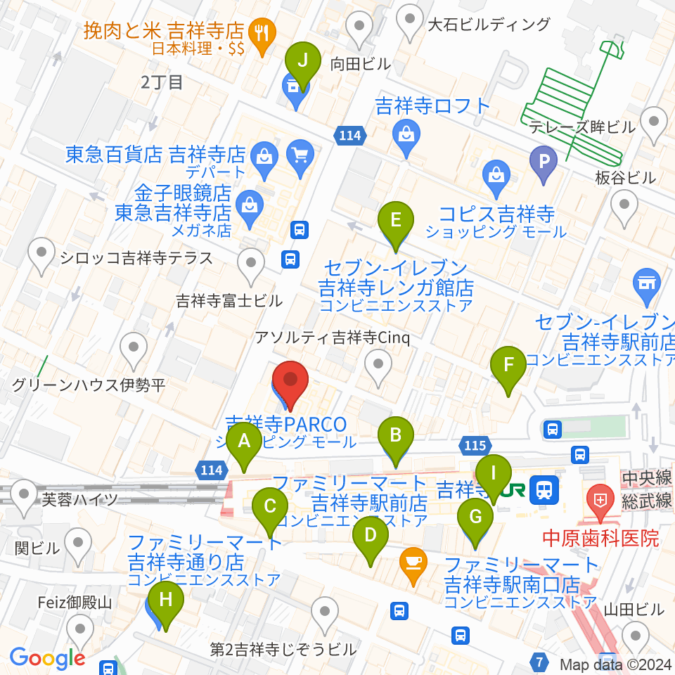 アップリンク吉祥寺周辺のコンビニエンスストア一覧地図