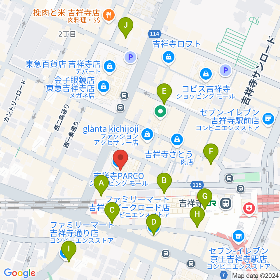 アップリンク吉祥寺周辺のコンビニエンスストア一覧地図