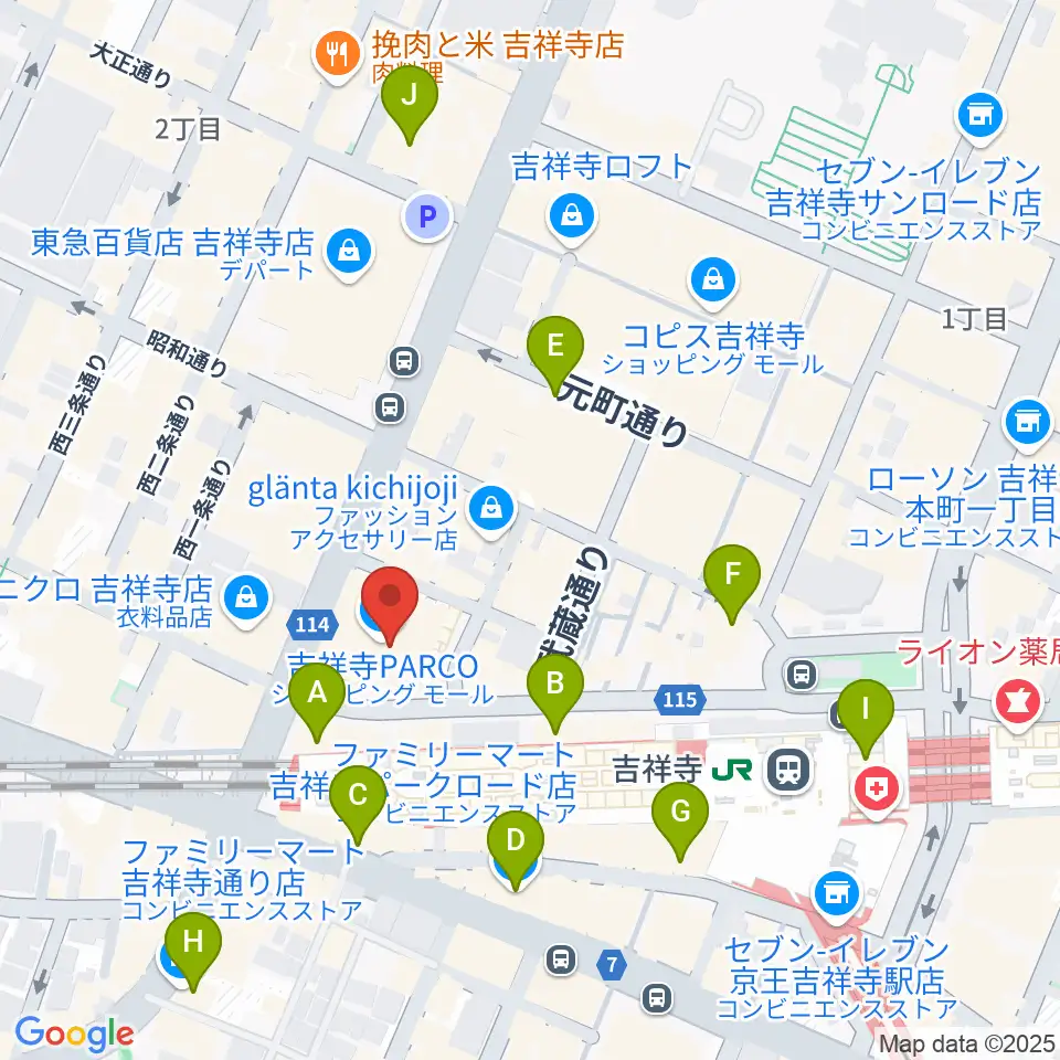 アップリンク吉祥寺周辺のコンビニエンスストア一覧地図