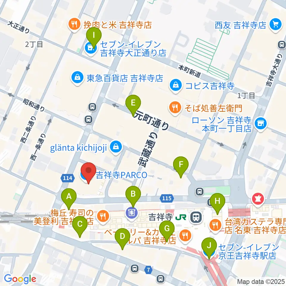 アップリンク吉祥寺周辺のコンビニエンスストア一覧地図