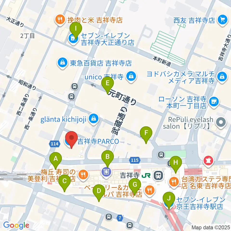 アップリンク吉祥寺周辺のコンビニエンスストア一覧地図