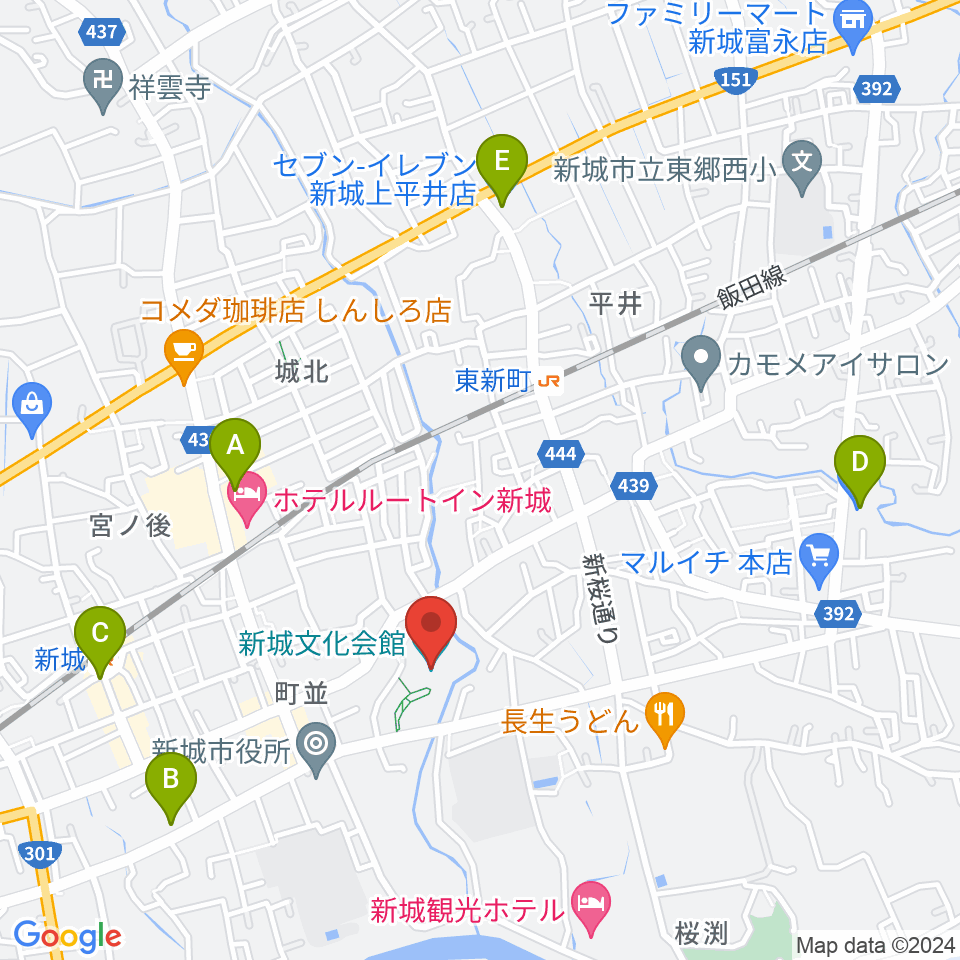 新城文化会館周辺のコンビニエンスストア一覧地図