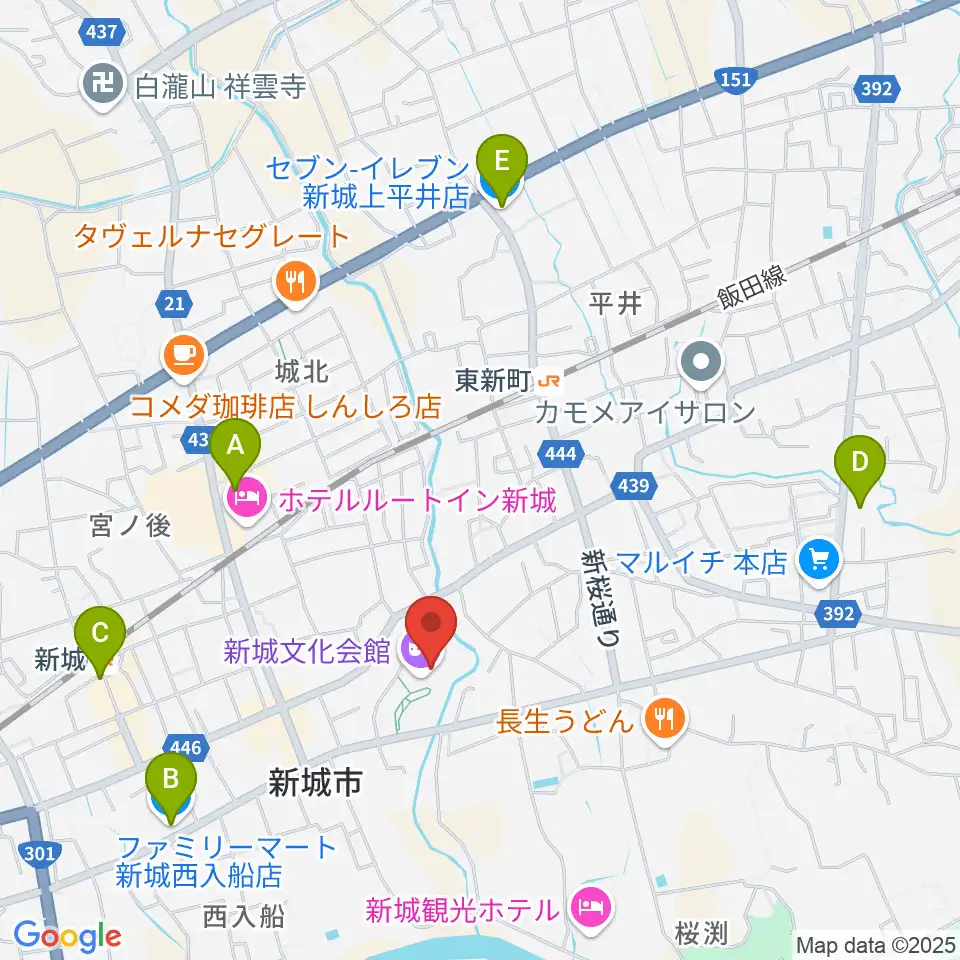 新城文化会館周辺のコンビニエンスストア一覧地図