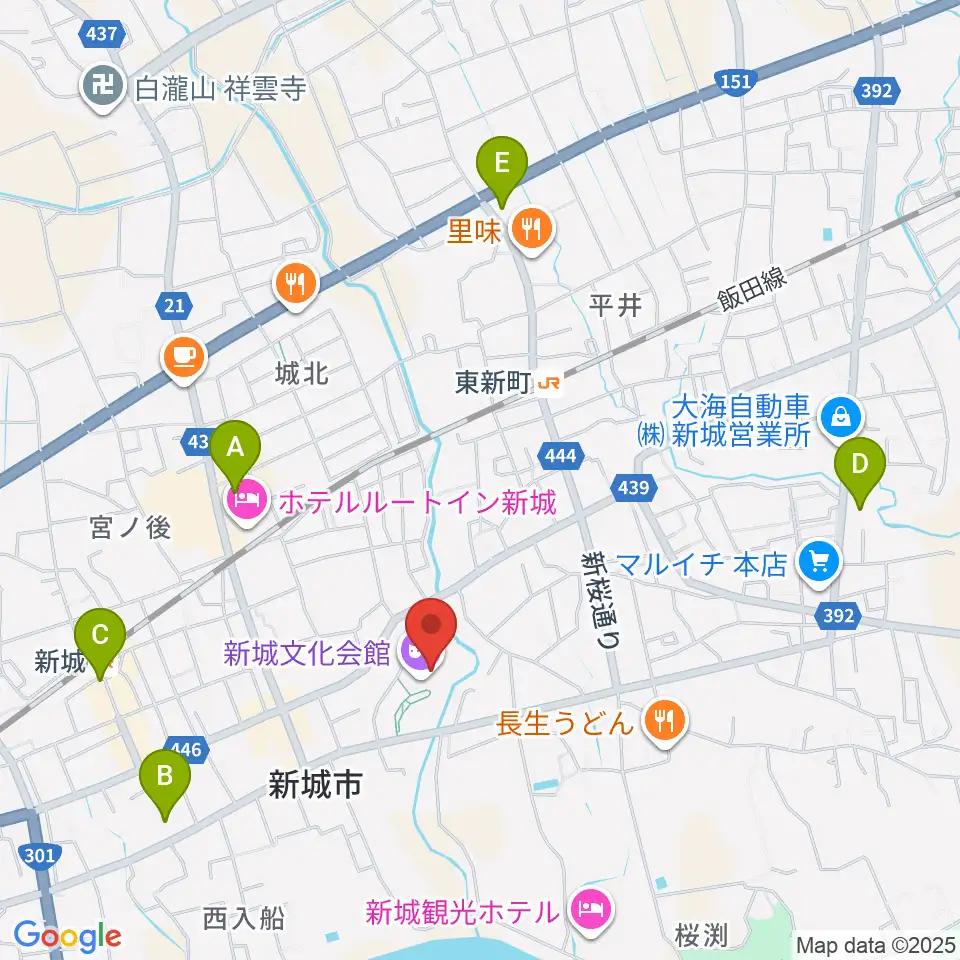 新城文化会館周辺のコンビニエンスストア一覧地図