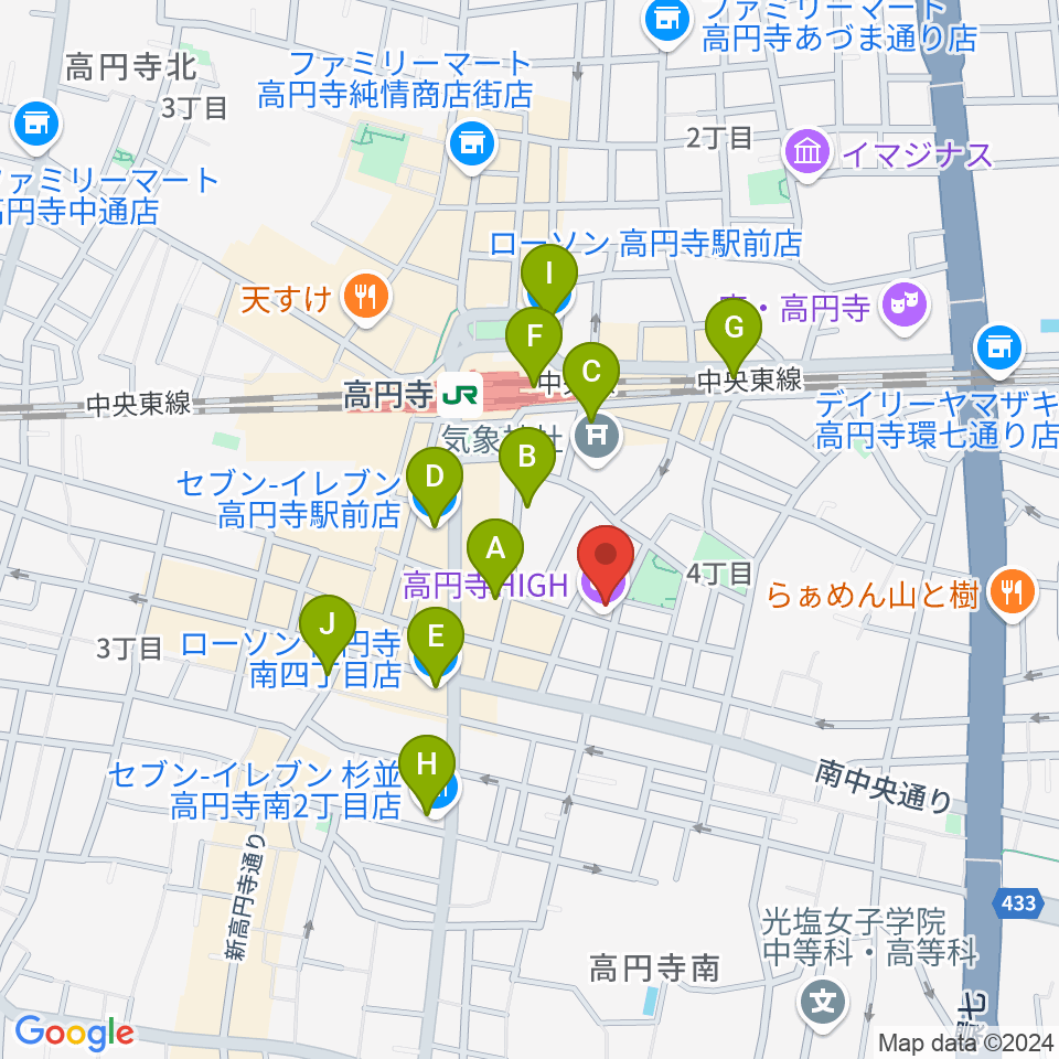 AMPcafe周辺のコンビニエンスストア一覧地図