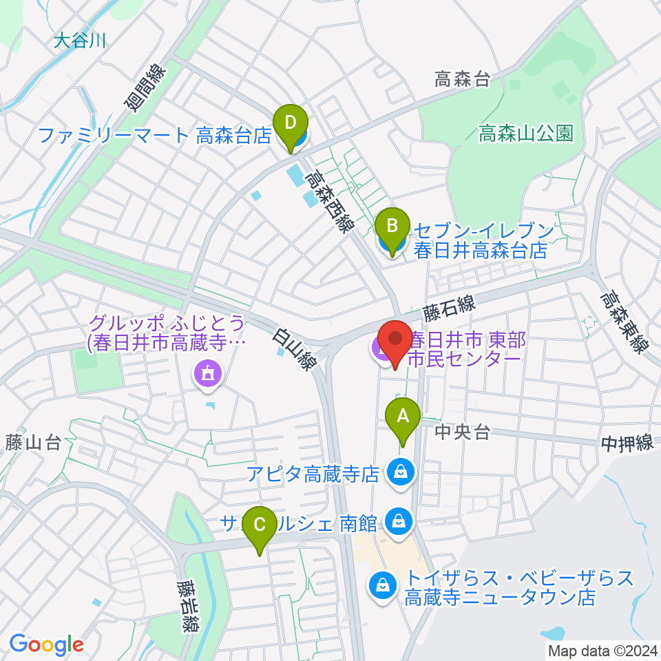 春日井市東部市民センター周辺のコンビニエンスストア一覧地図