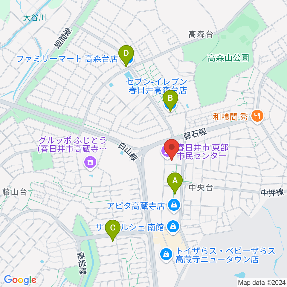 春日井市東部市民センター周辺のコンビニエンスストア一覧地図