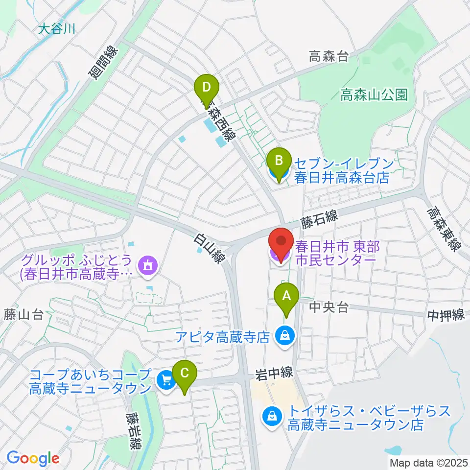 春日井市東部市民センター周辺のコンビニエンスストア一覧地図
