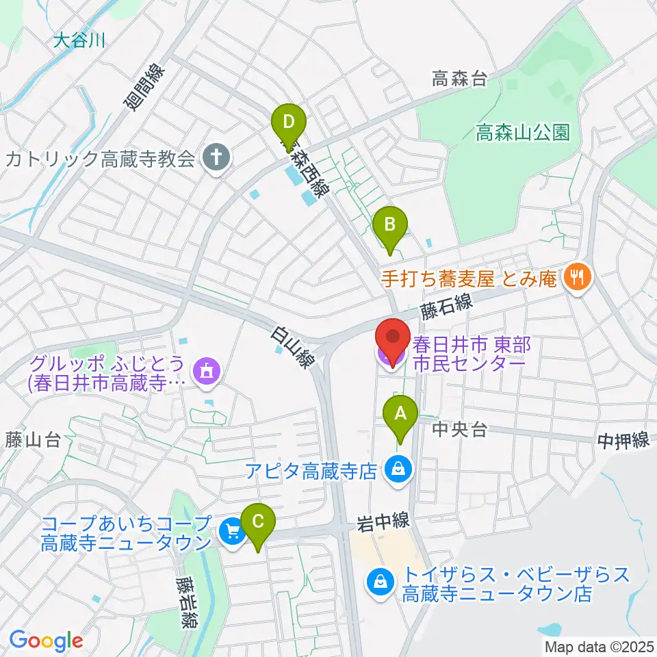 春日井市東部市民センター周辺のコンビニエンスストア一覧地図