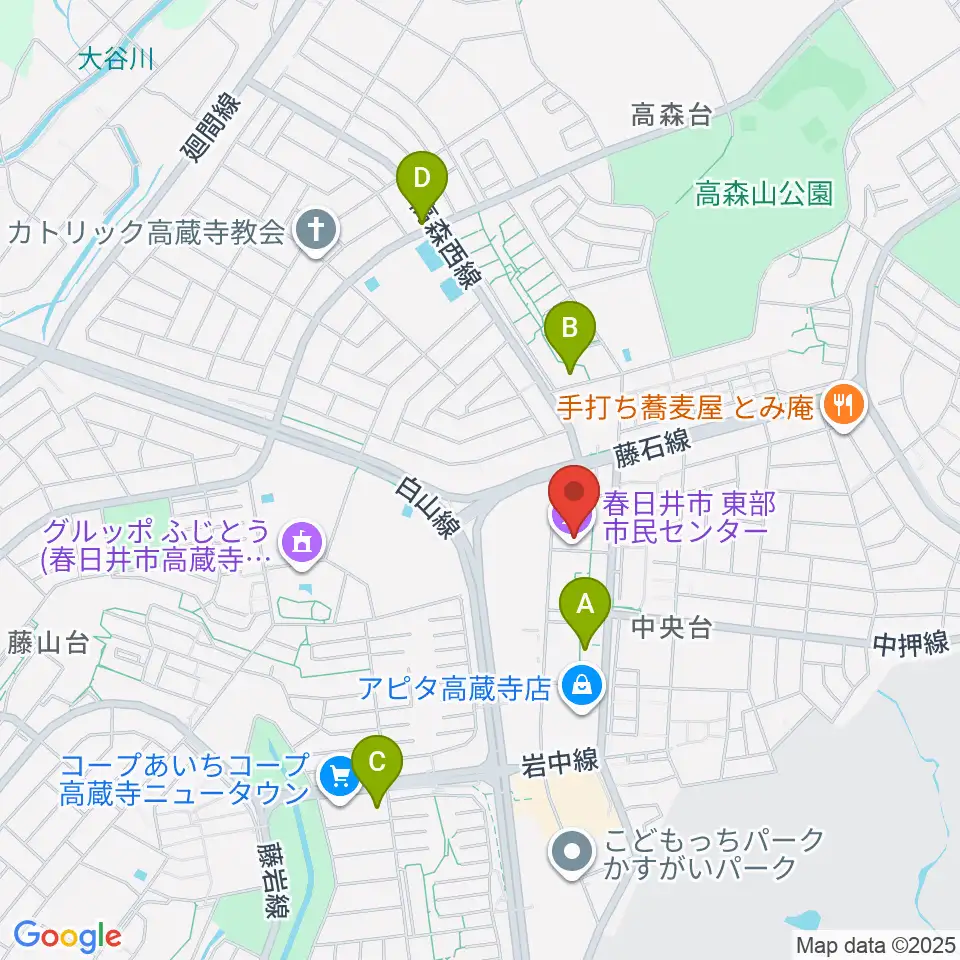 春日井市東部市民センター周辺のコンビニエンスストア一覧地図