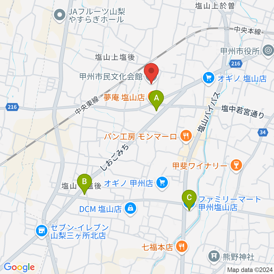 甲州市民文化会館周辺のコンビニエンスストア一覧地図