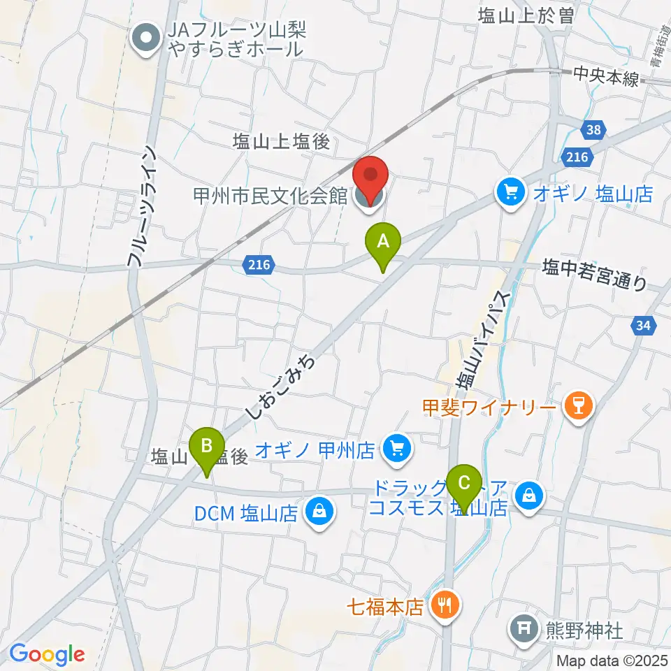 甲州市民文化会館周辺のコンビニエンスストア一覧地図