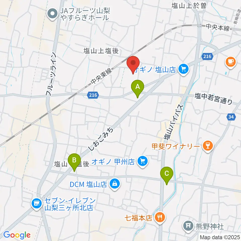 甲州市民文化会館周辺のコンビニエンスストア一覧地図