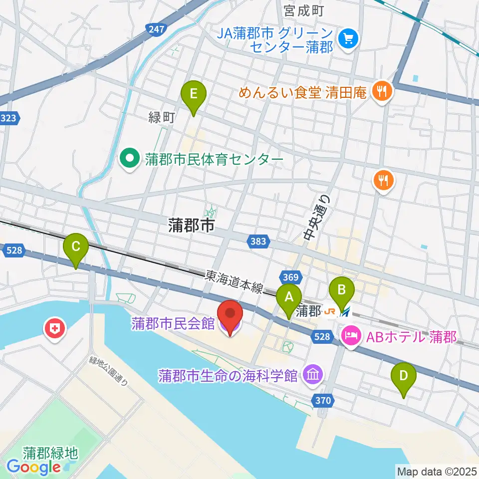 蒲郡市民会館周辺のコンビニエンスストア一覧地図