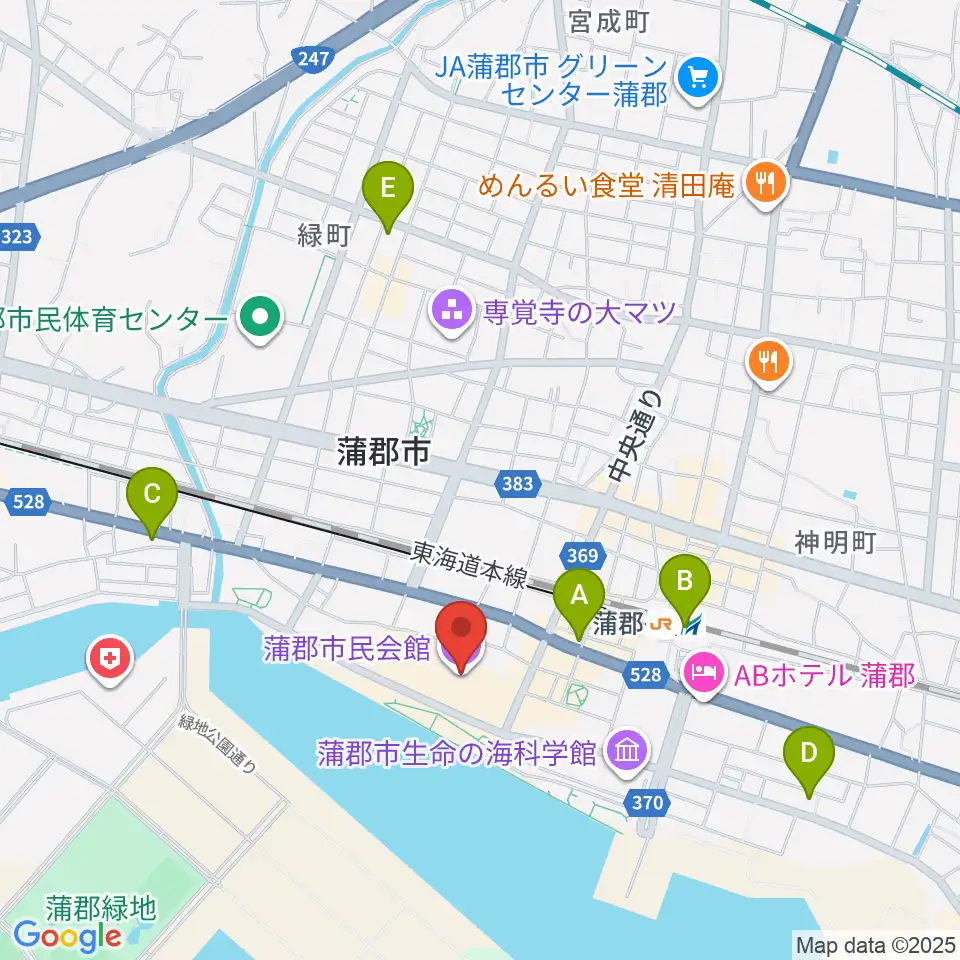 蒲郡市民会館周辺のコンビニエンスストア一覧地図