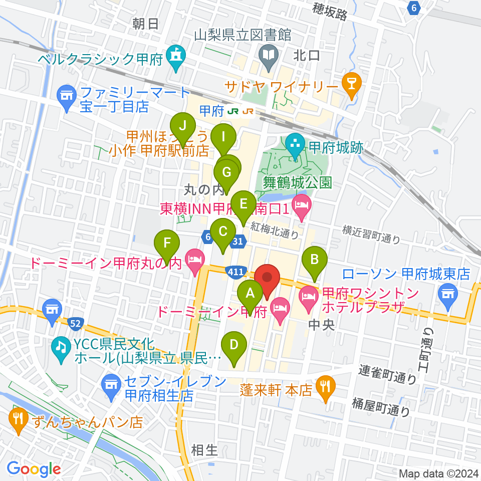 甲府SPACE101周辺のコンビニエンスストア一覧地図