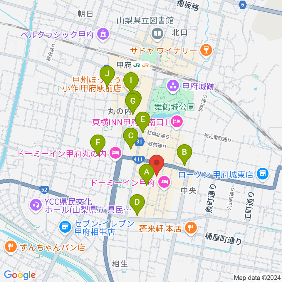 甲府SPACE101周辺のコンビニエンスストア一覧地図