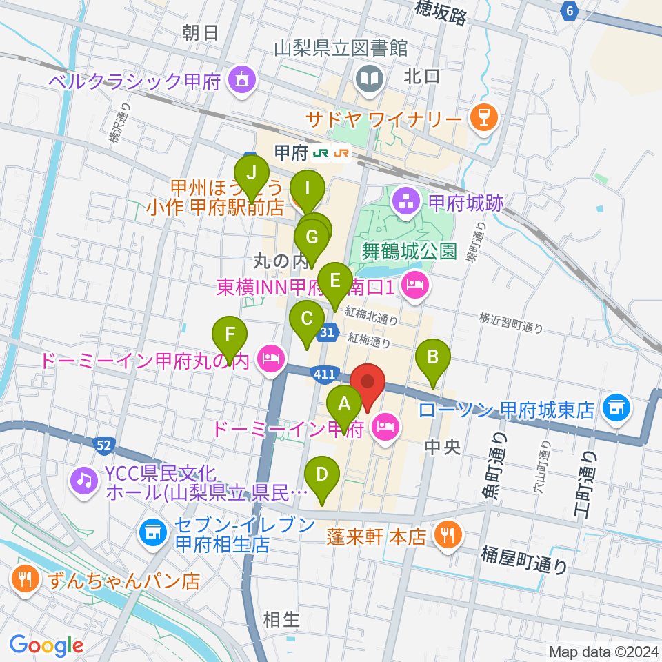 甲府SPACE101周辺のコンビニエンスストア一覧地図