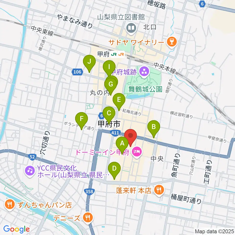 甲府SPACE101周辺のコンビニエンスストア一覧地図