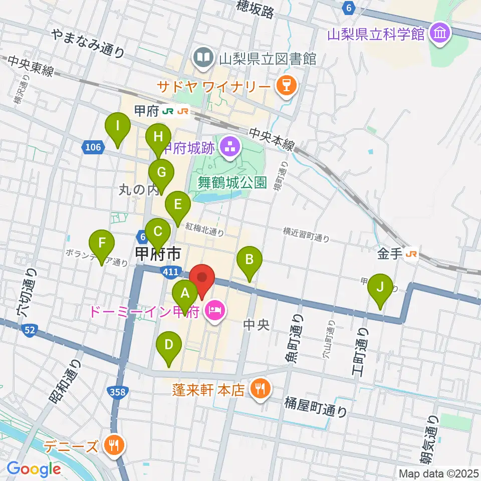 甲府SPACE101周辺のコンビニエンスストア一覧地図
