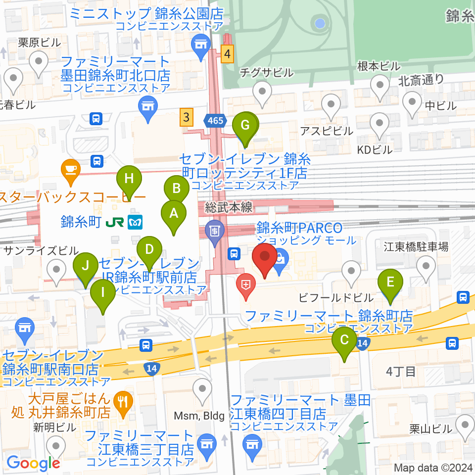 TOHOシネマズ錦糸町楽天地周辺のコンビニエンスストア一覧地図
