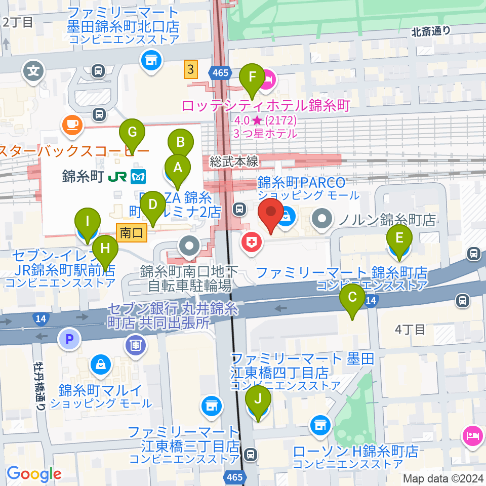 TOHOシネマズ錦糸町楽天地周辺のコンビニエンスストア一覧地図