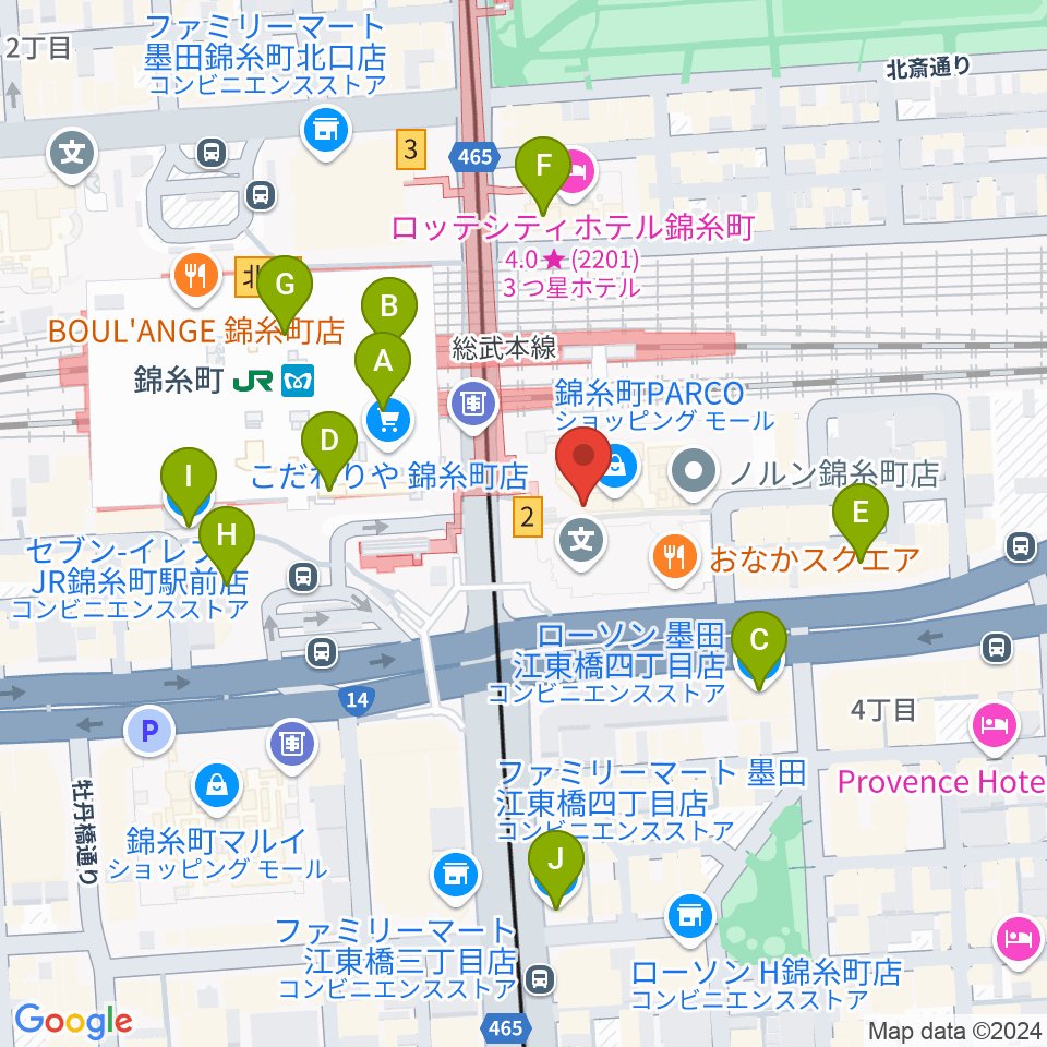 TOHOシネマズ錦糸町楽天地周辺のコンビニエンスストア一覧地図