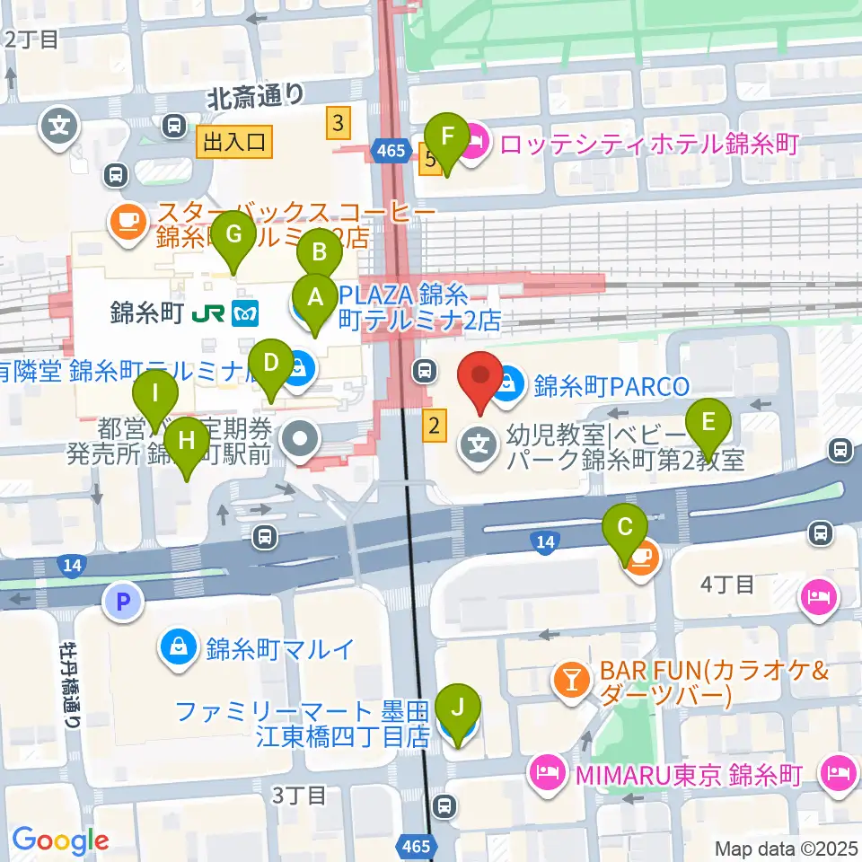 TOHOシネマズ錦糸町楽天地周辺のコンビニエンスストア一覧地図