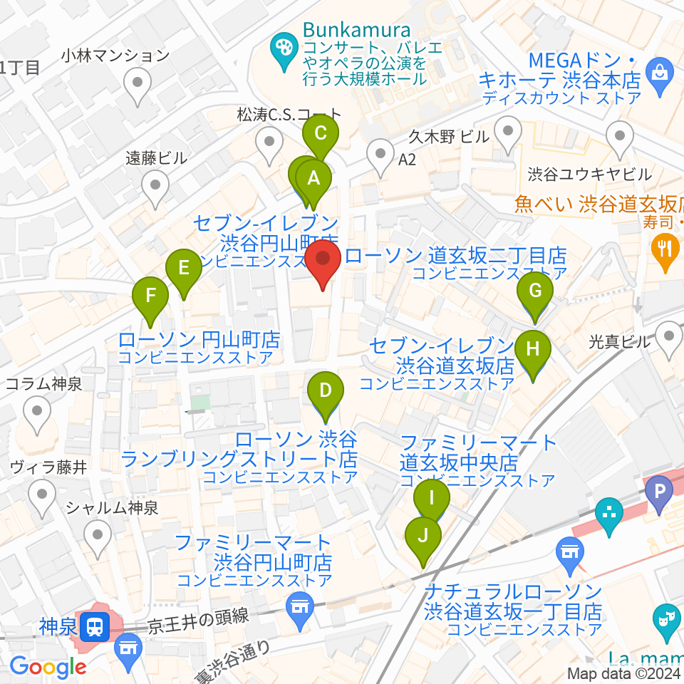 渋谷ユーロスペース周辺のコンビニエンスストア一覧地図