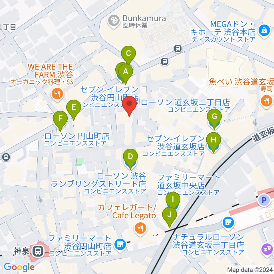 渋谷ユーロスペース周辺のコンビニエンスストア一覧地図