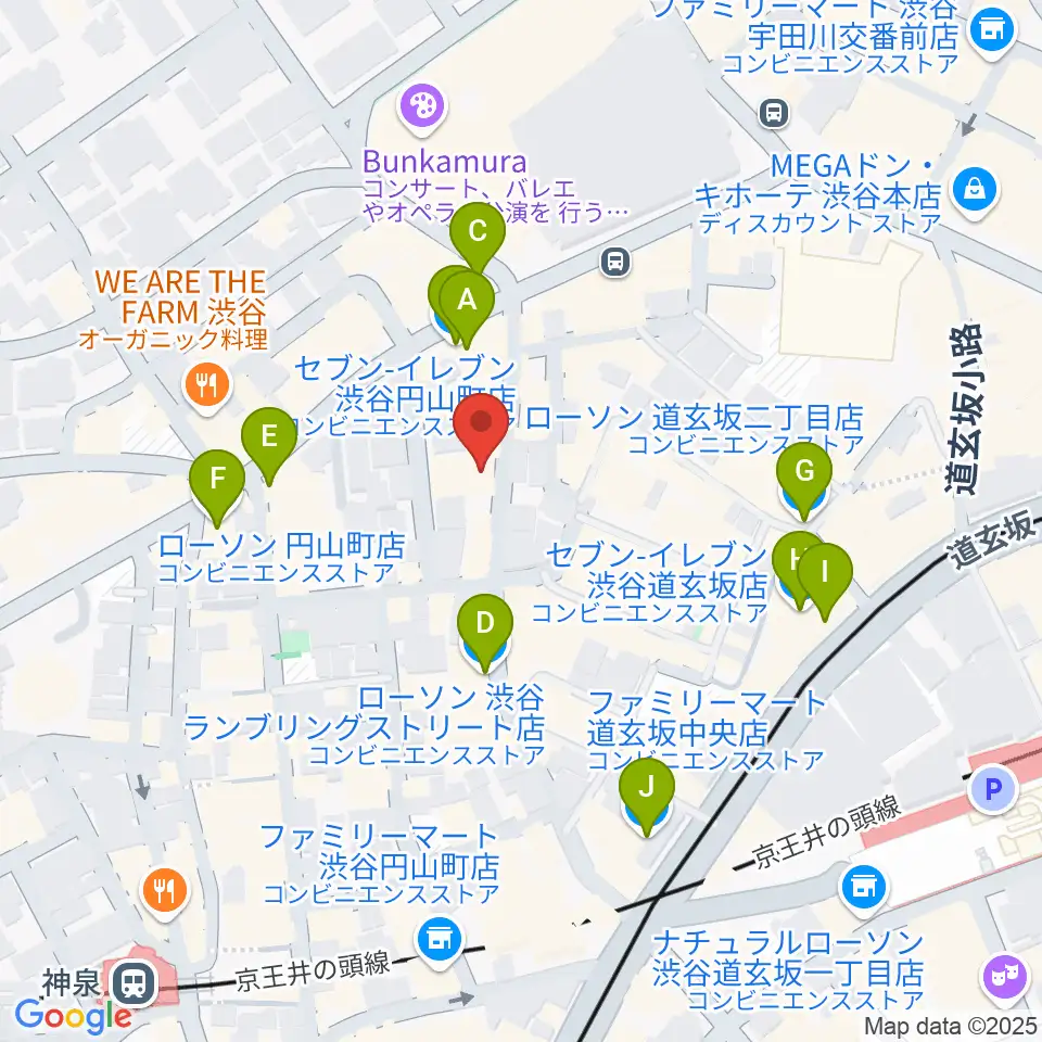 渋谷ユーロスペース周辺のコンビニエンスストア一覧地図