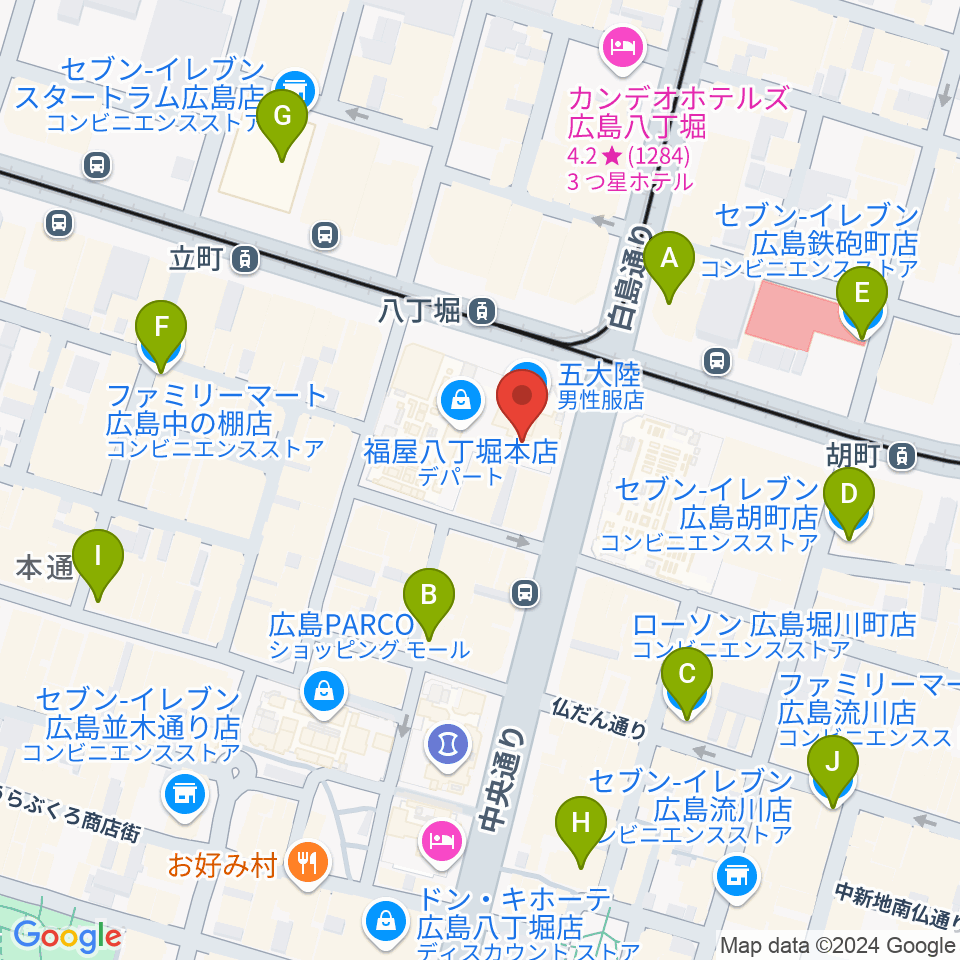 八丁座周辺のコンビニエンスストア一覧地図