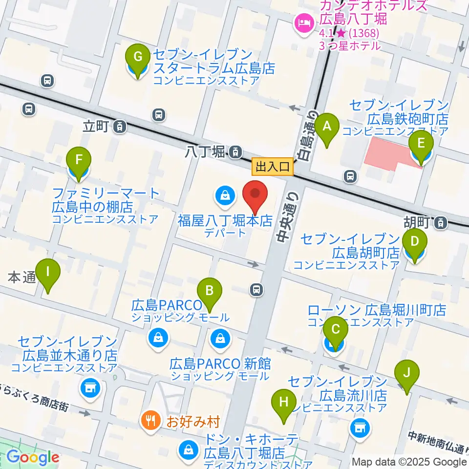 八丁座周辺のコンビニエンスストア一覧地図