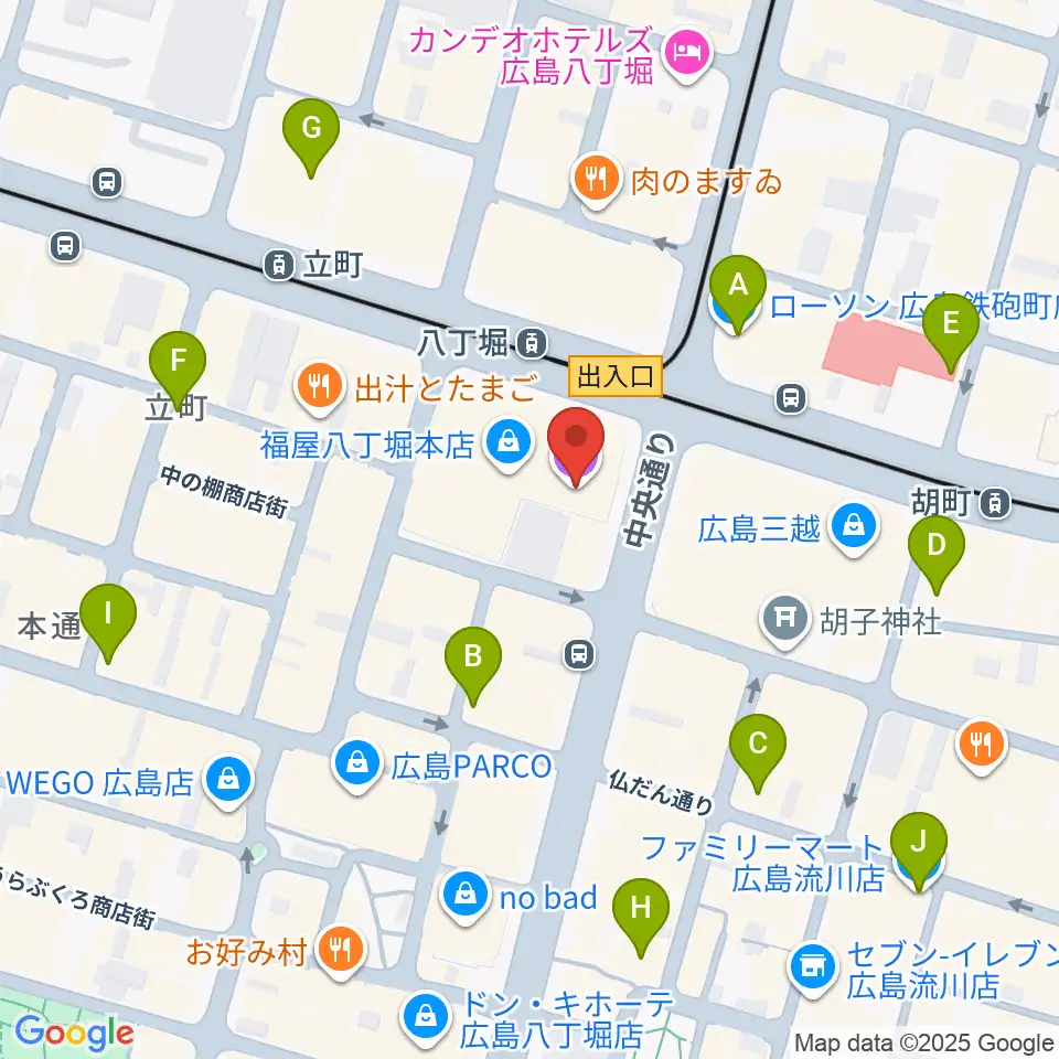 八丁座周辺のコンビニエンスストア一覧地図