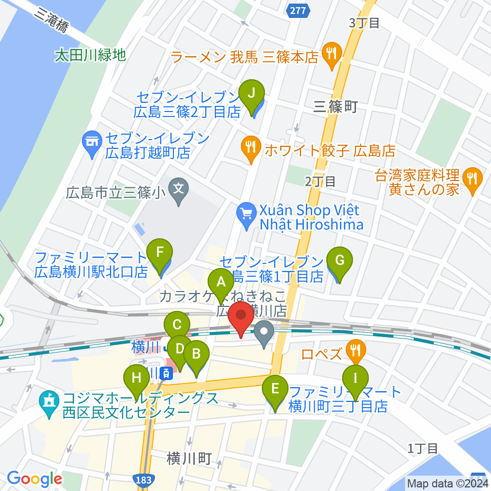 横川シネマ周辺のコンビニエンスストア一覧地図