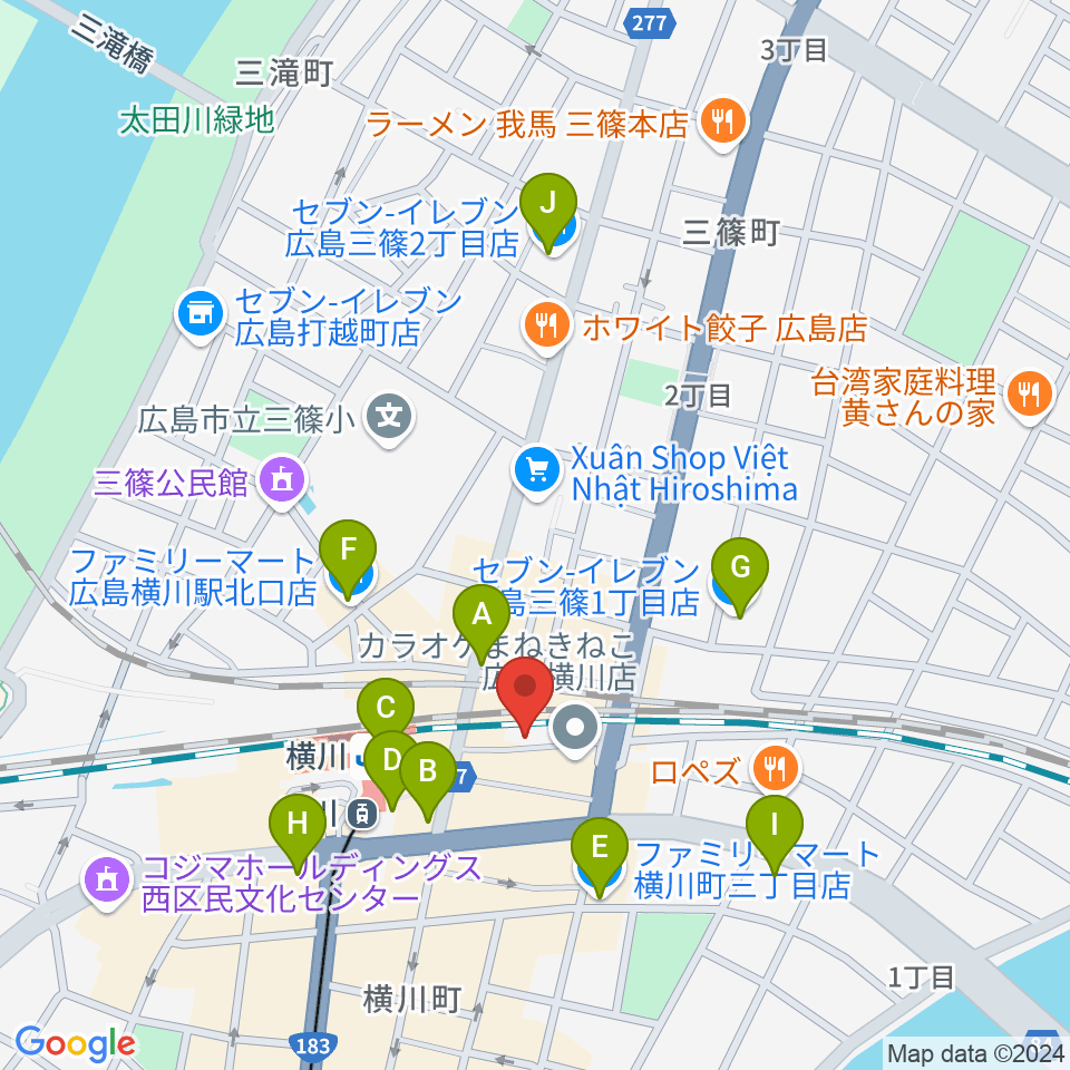 横川シネマ周辺のコンビニエンスストア一覧地図